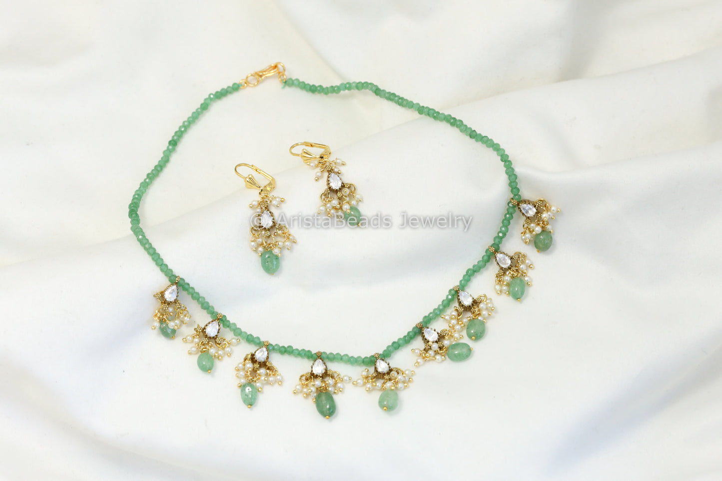 Dainty CZ Polki Chain Set - Fluorite