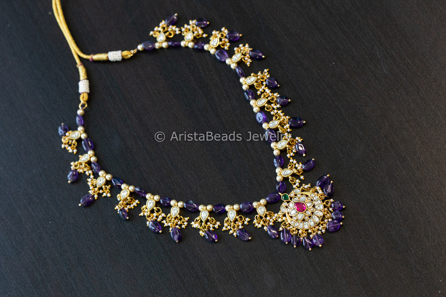 Jadau Kundan & Amethyst Drops Necklace  (102-71)