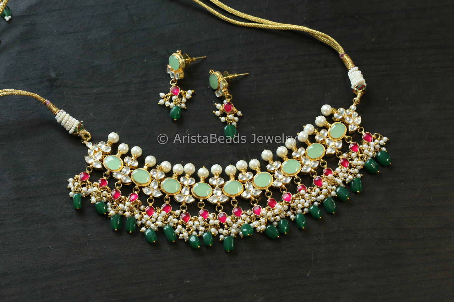 Dainty Mint & Ruby Jadau Kundan Set