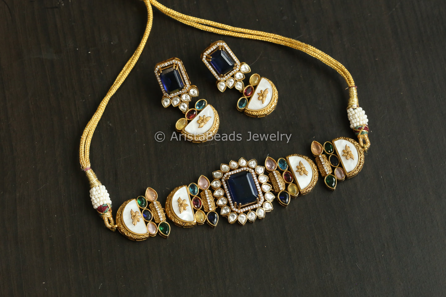 Antique Gold MOP & Blue Stone Set (ABJ-N101-66)