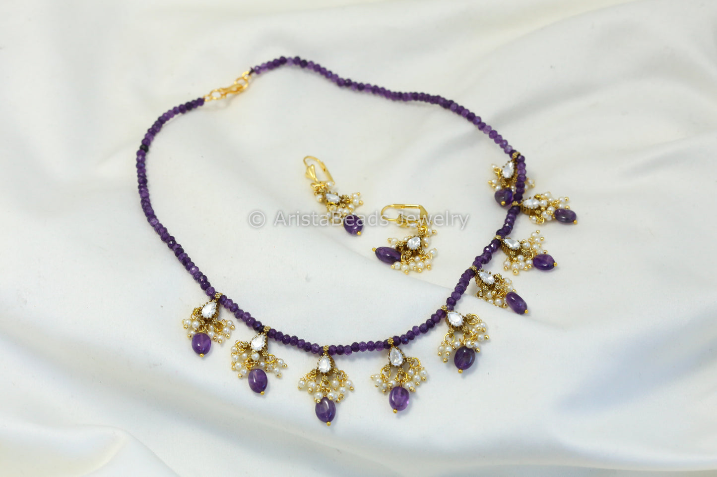 Dainty CZ Polki Chain Set - Amethyst
