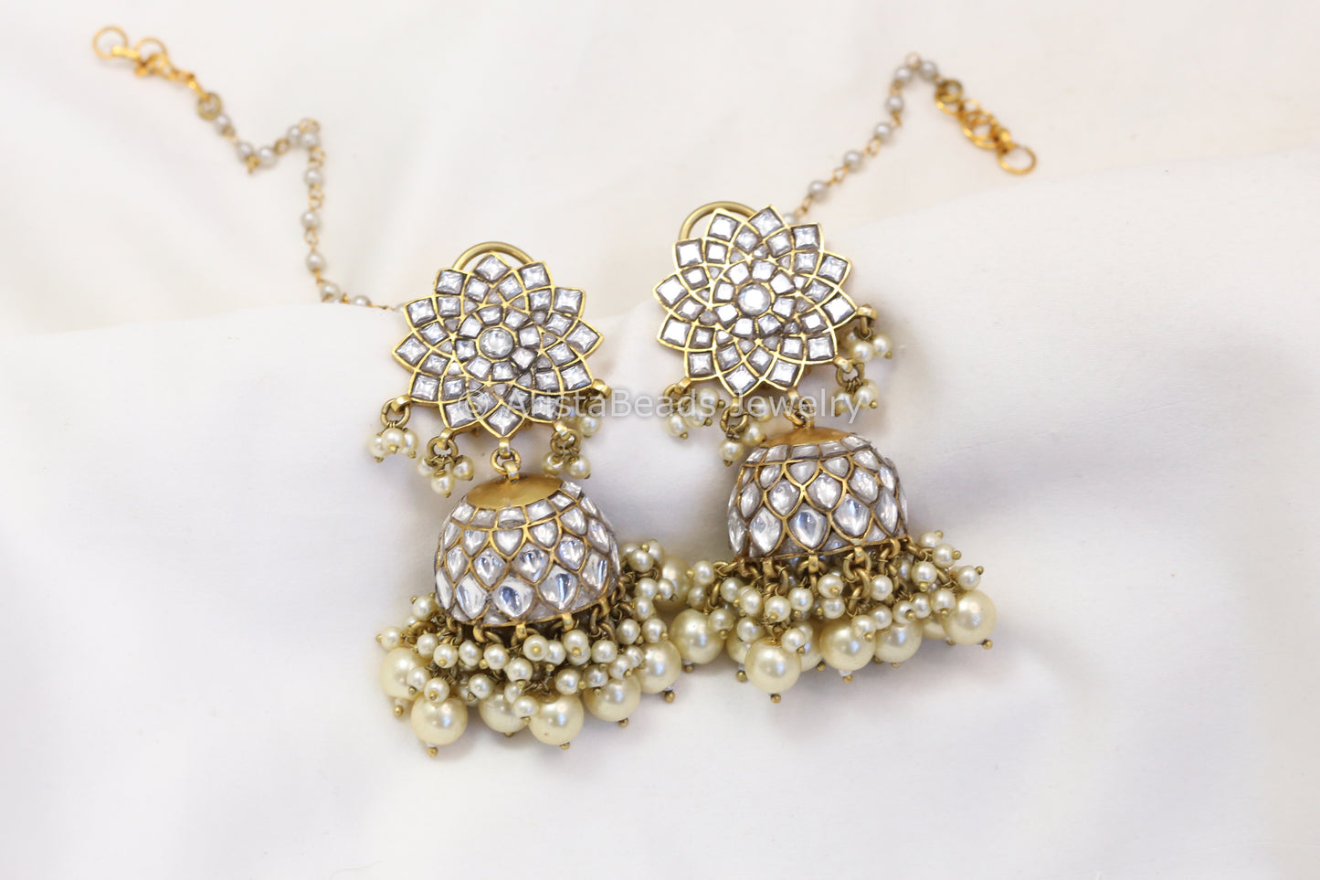 Sahana Antique Gold Jadau Kundan Jhumka -Clear