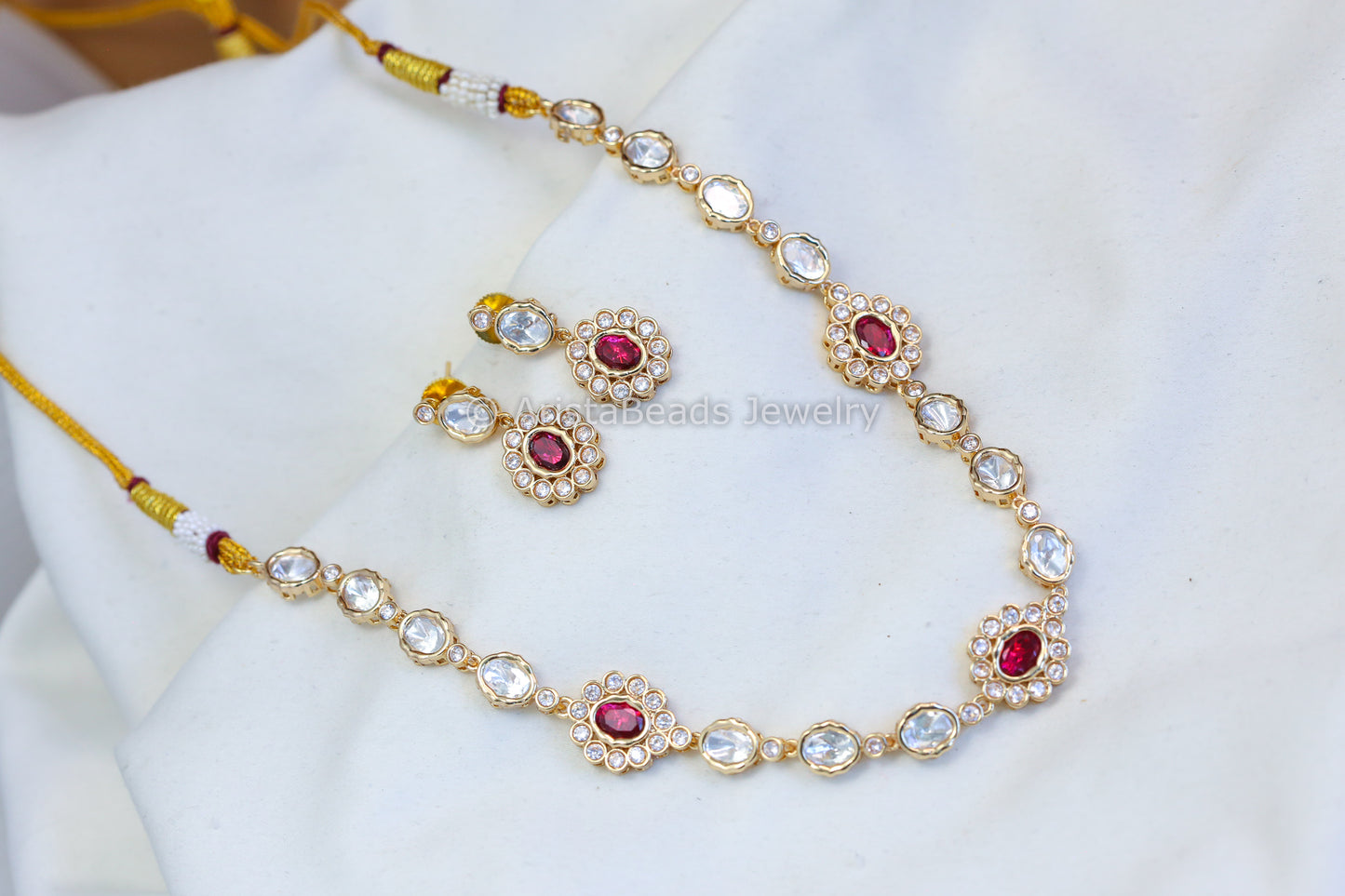 Dainty Red Uncut Polki Set (102-34)