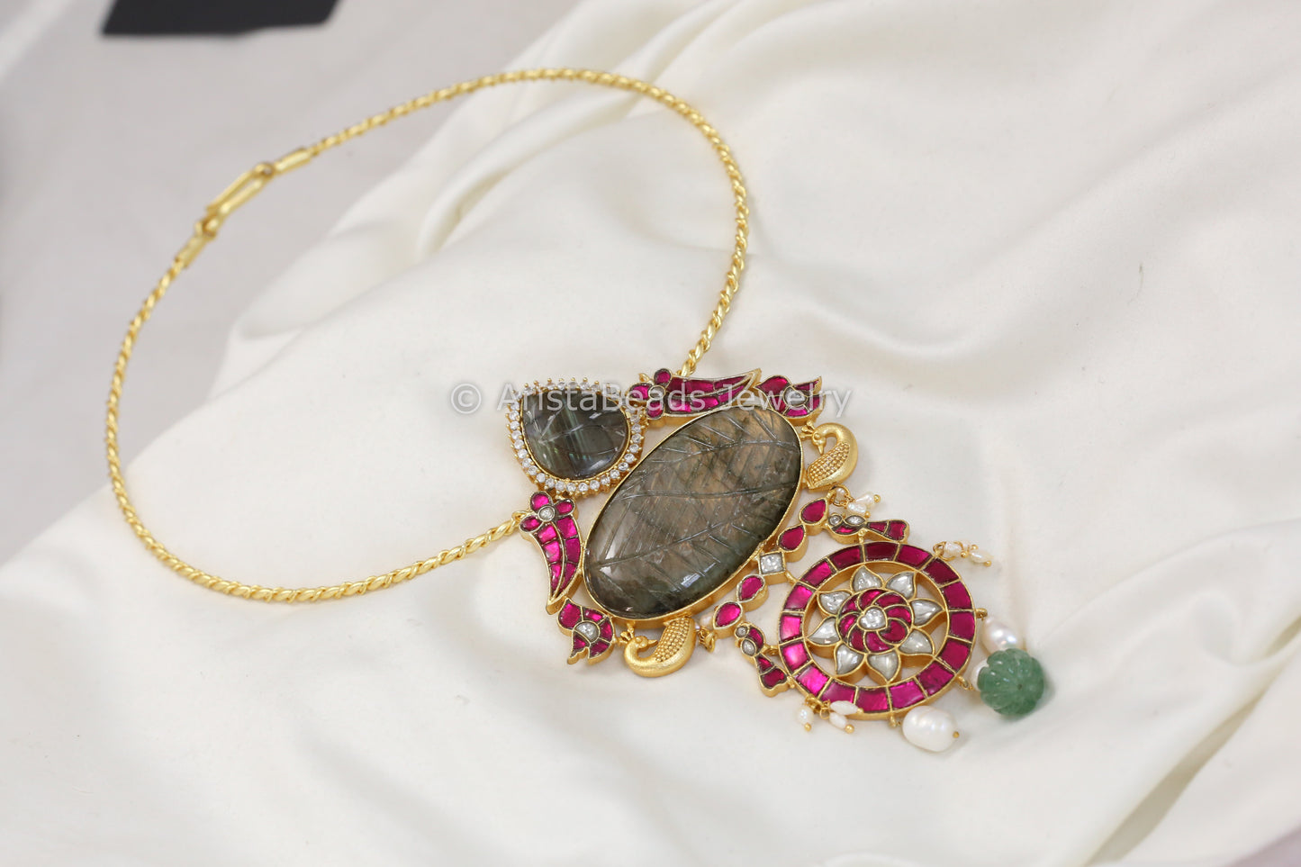 Ahana Jadau Kundan Halsi Necklace (Removable) - Labradorite