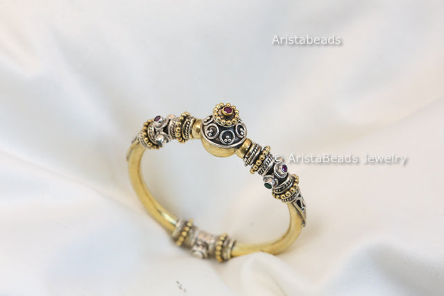 Openable 925 Sterling Silver Dual Tone Bracelet - Ruby Green