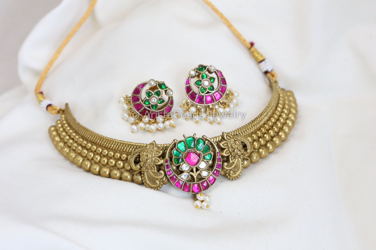 Jadau Thussi Necklace Set - Multi