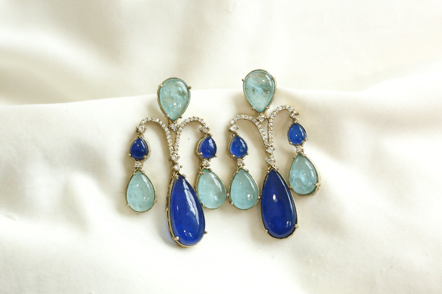 Premium Doublet & CZ Earrings -Aqua Blue (101-29)