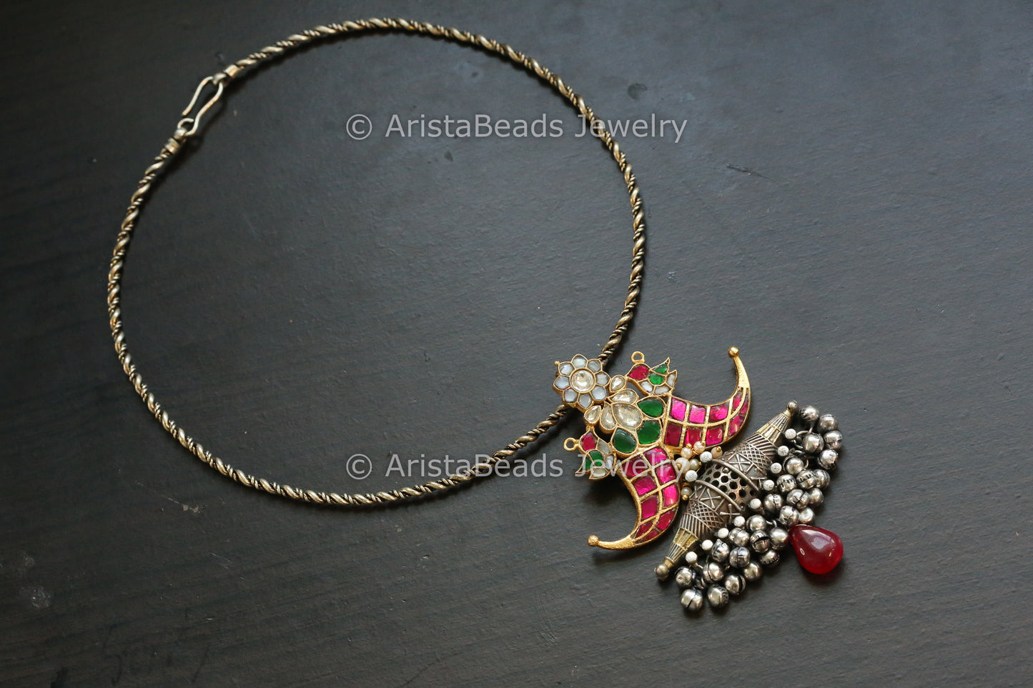 Dual Tone Fusion Jadau Kundan Necklace Set (ABJ-N101-12)