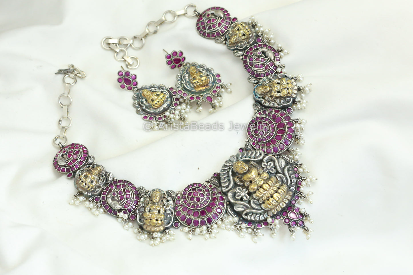 Temple Nakshi Necklace Set -Ruby