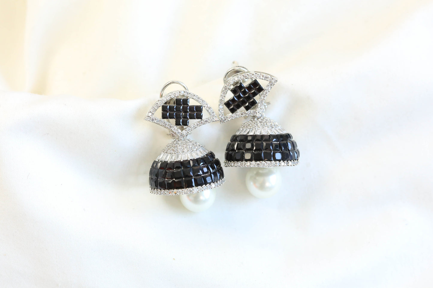Sumati Invisible Settings Jhumka -Black (101-41)
