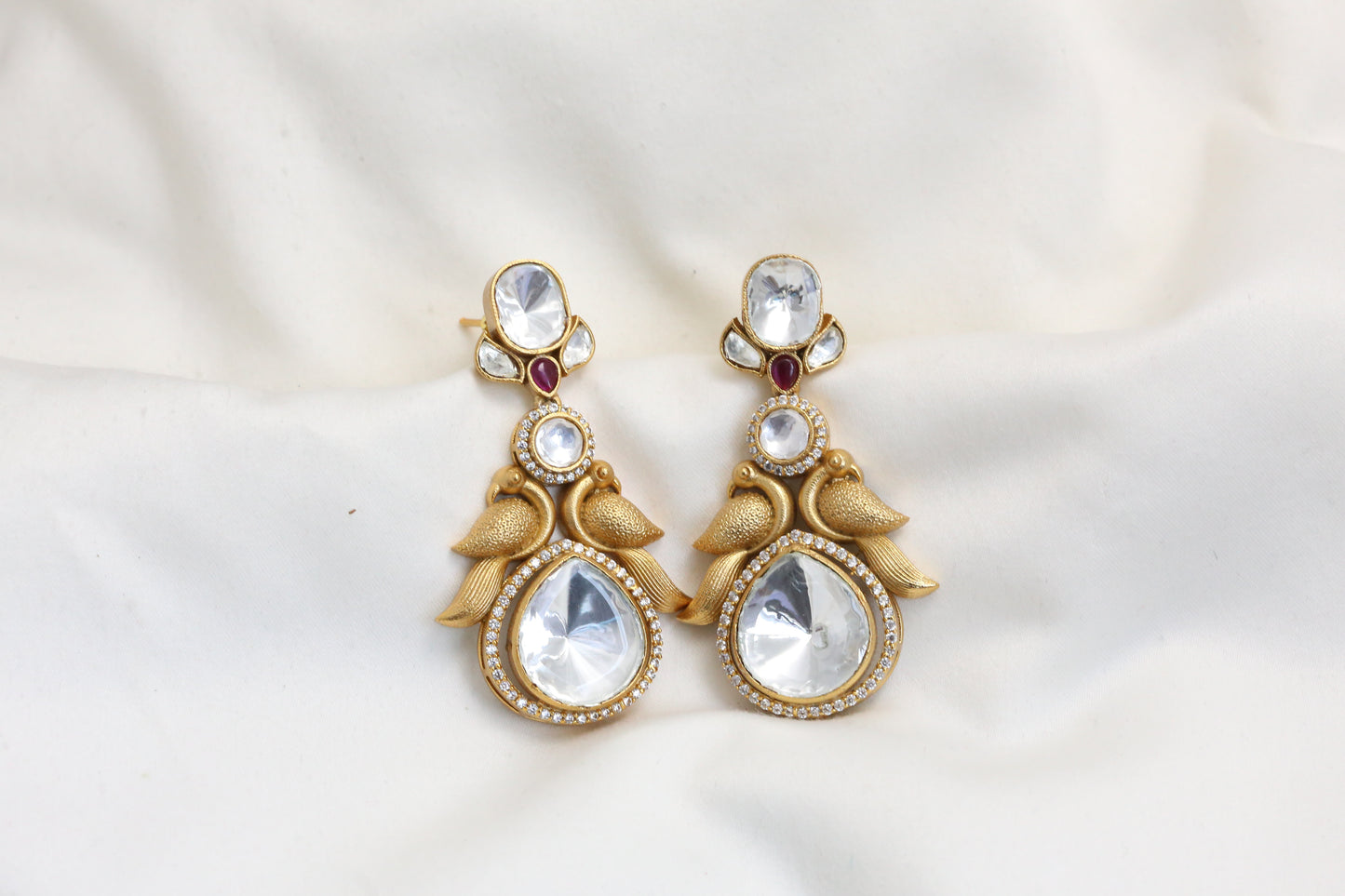 Uncut Polki Kundan Earrings - Ruby