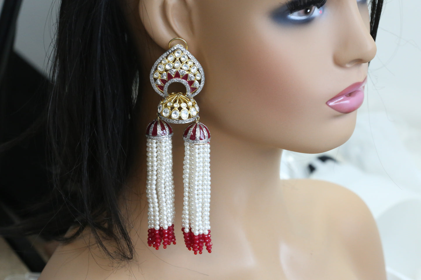 Large Premium Kundan Polki Enamel Jhumka(E101-08)