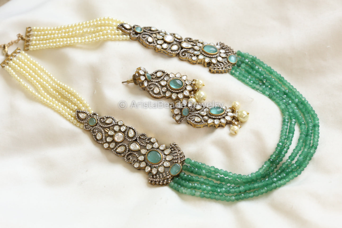 Sunita 5 layer Beaded Polki Set - Green (103-27)