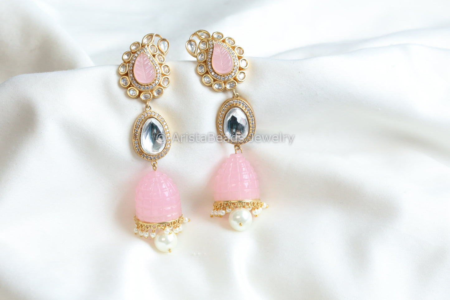 Kundan Paisley Carved Stone Jhumka (101-17)