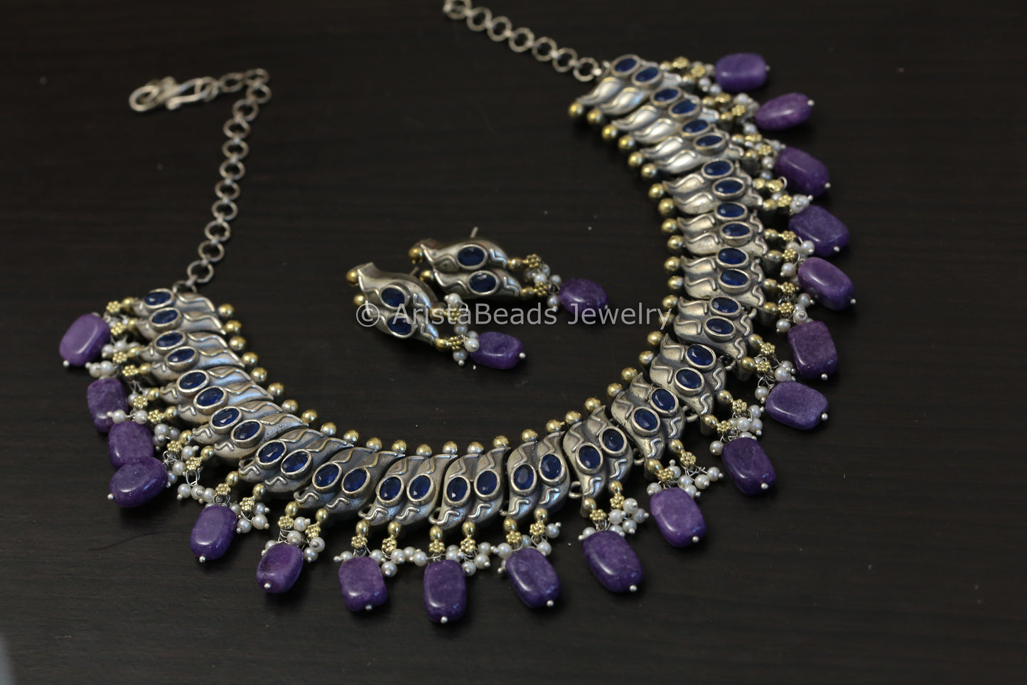 Sutlara Look Alike Dual Tone Necklace Set -Blue