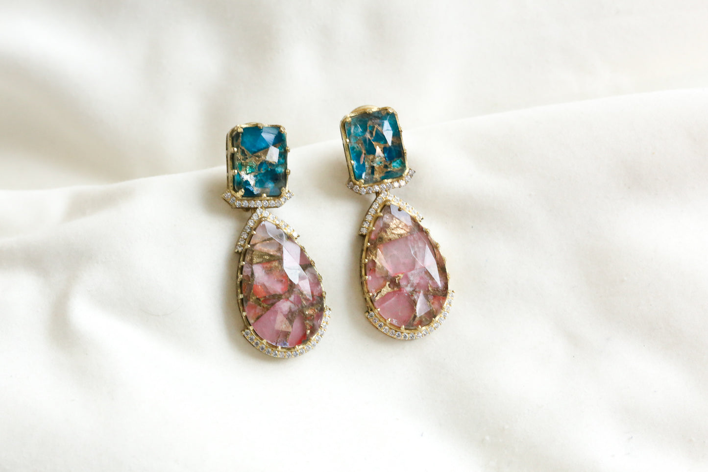Premium Marble Doublet & CZ Earrings (101-27)