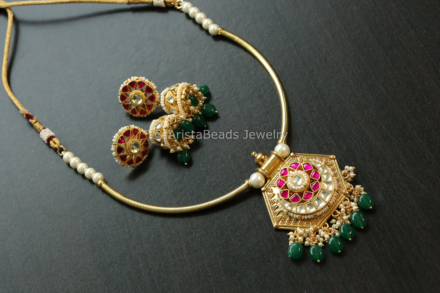 Dainty Kundan Tabeez Hasli & Jhumka Necklace Set (103-06)