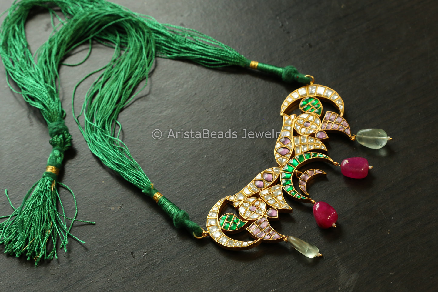 Contemporary Jadau Kundan Pendant - Lavender Green