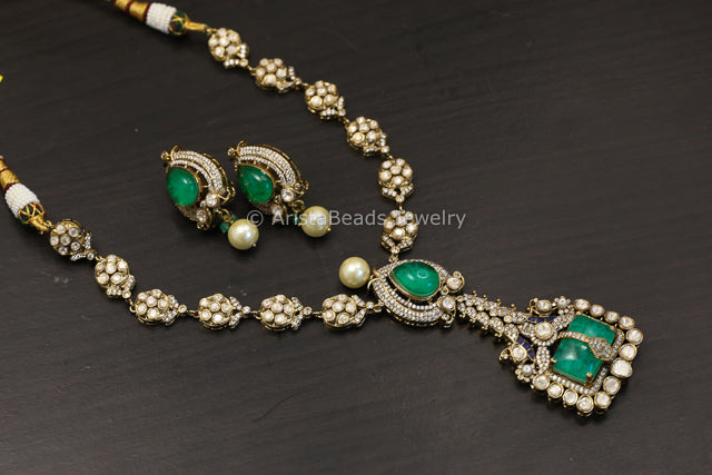 Anaya Victorian Moissanite & Pota Doublet Set - Emerald Green