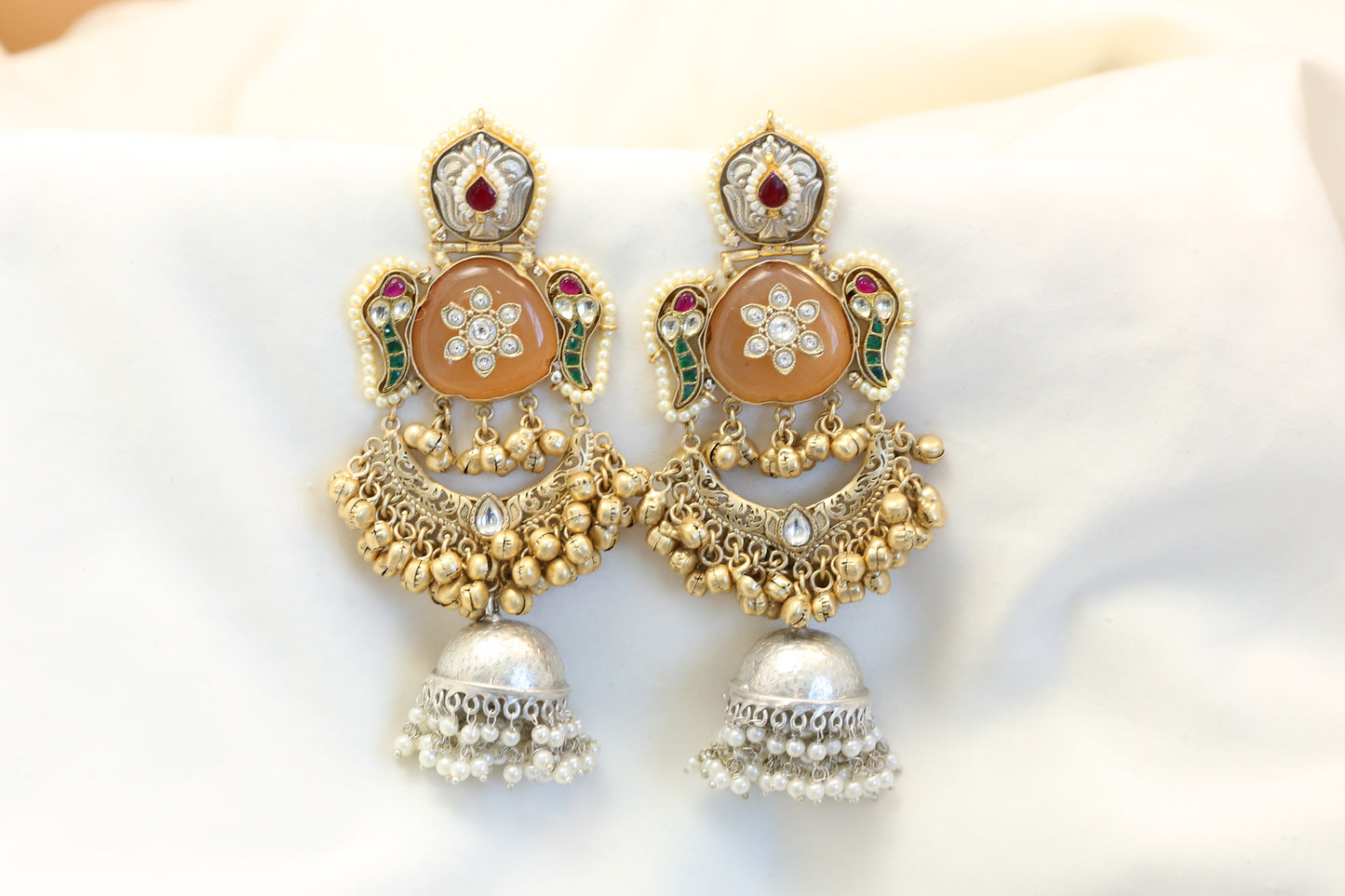 Fusion Kundan Dual Tone Jhumka - Orange (101-22)