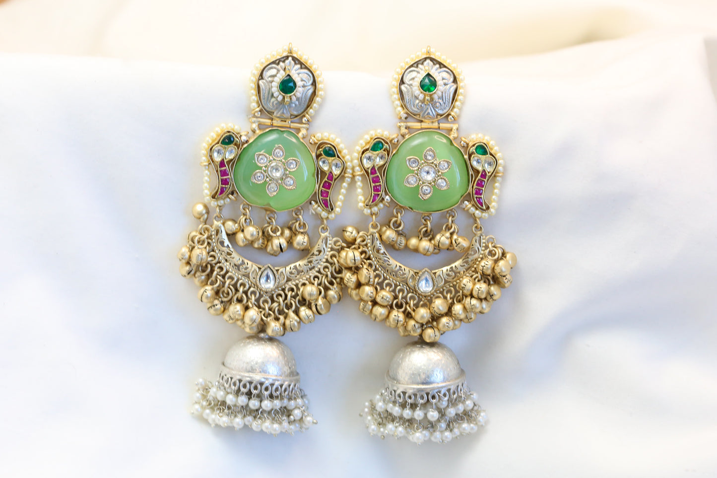 Fusion Kundan Dual Tone Jhumka - Mint (101-23)