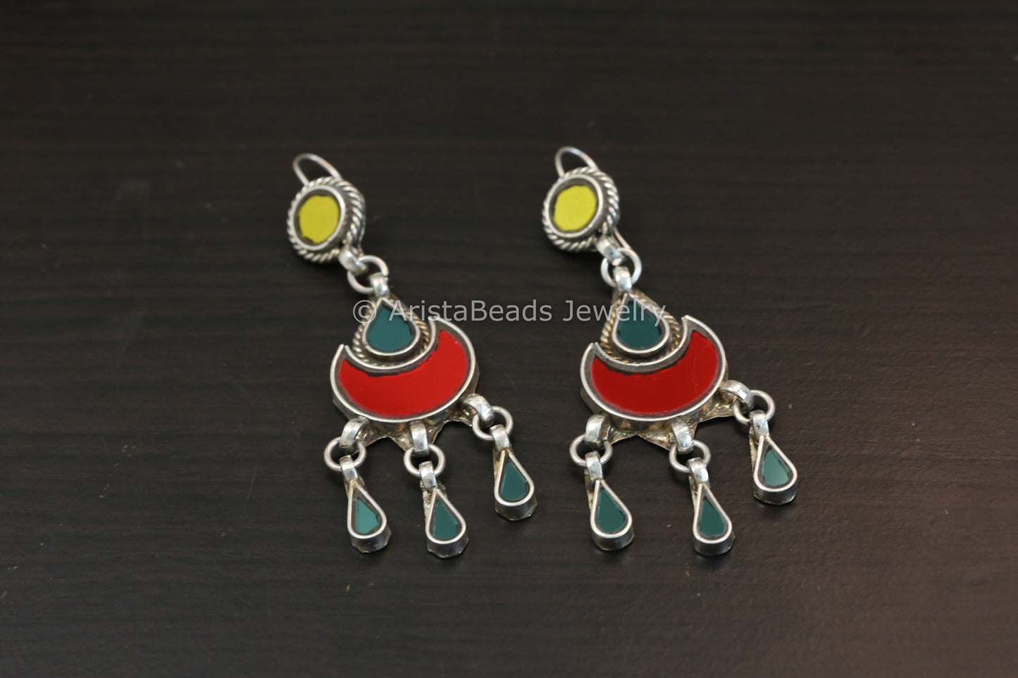 Sonam Real Glass Earrings -Red Yellow