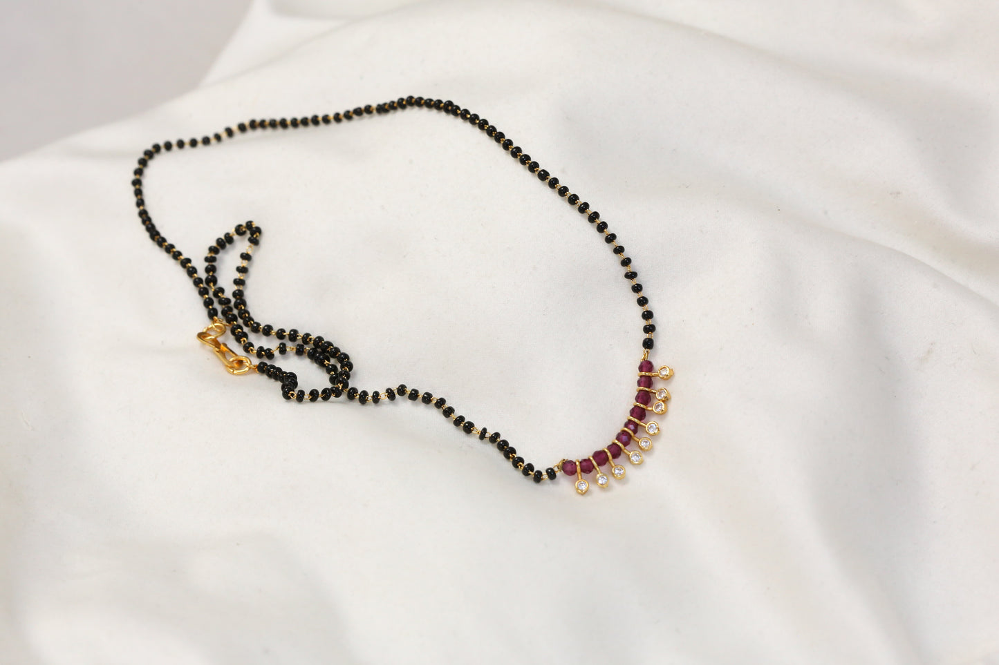 Dainty Black Bead Chain - Red