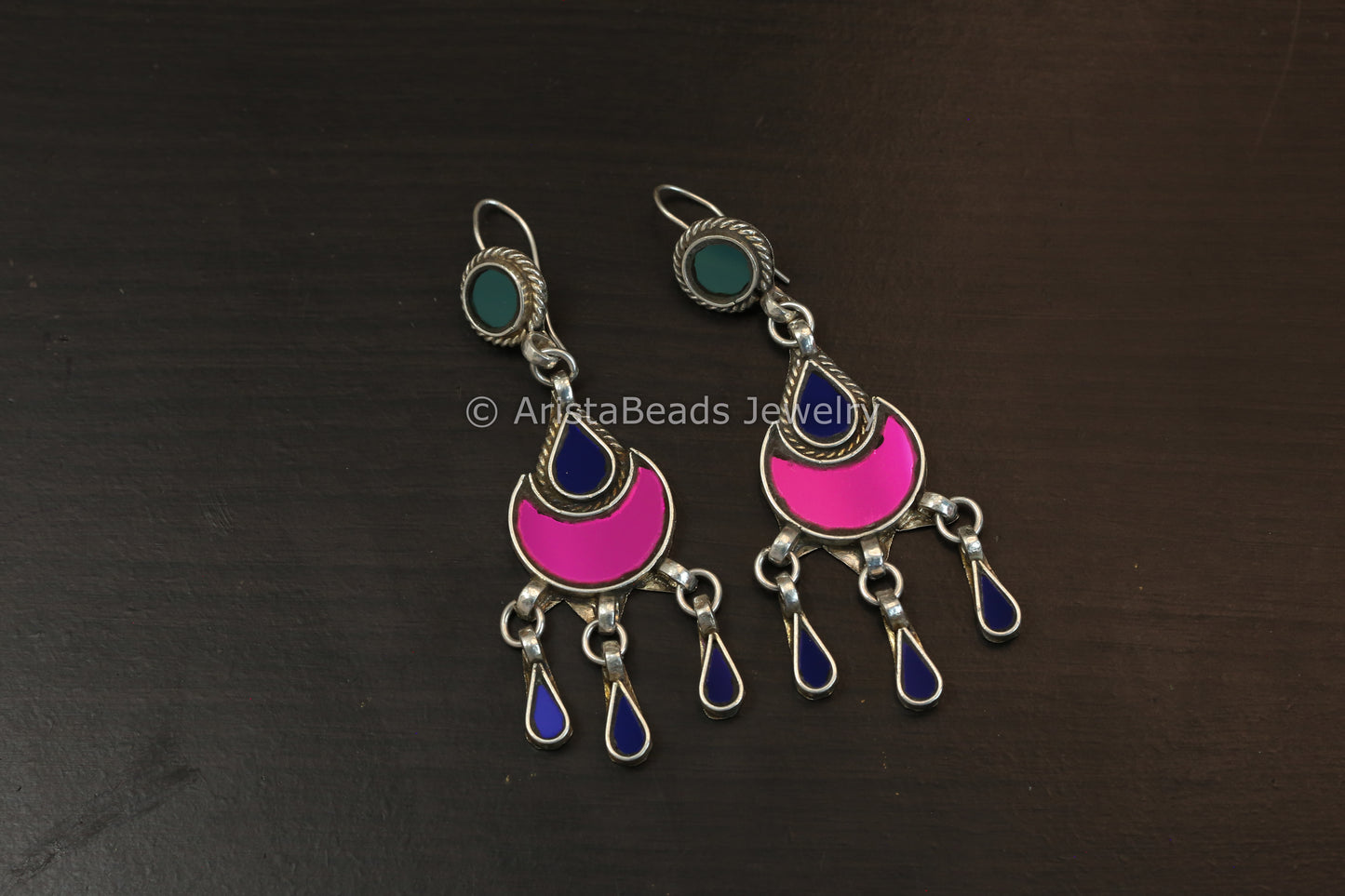 Sonam Real Glass Earrings - Pink Blue