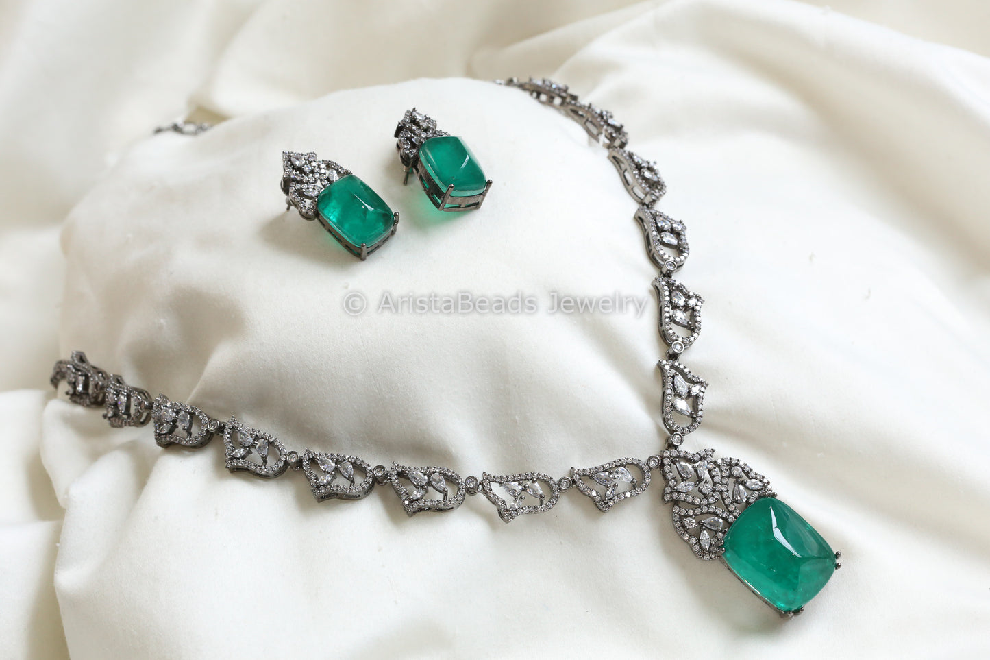 Victorian CZ & Green Doublet Necklace Set (102-39)