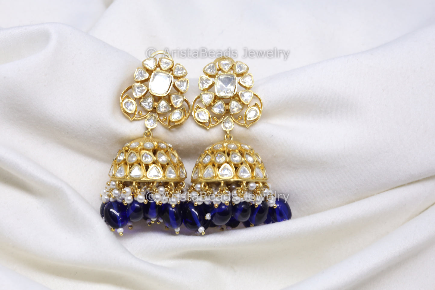 Fareedan Real Moissanite Jhumka - Blue