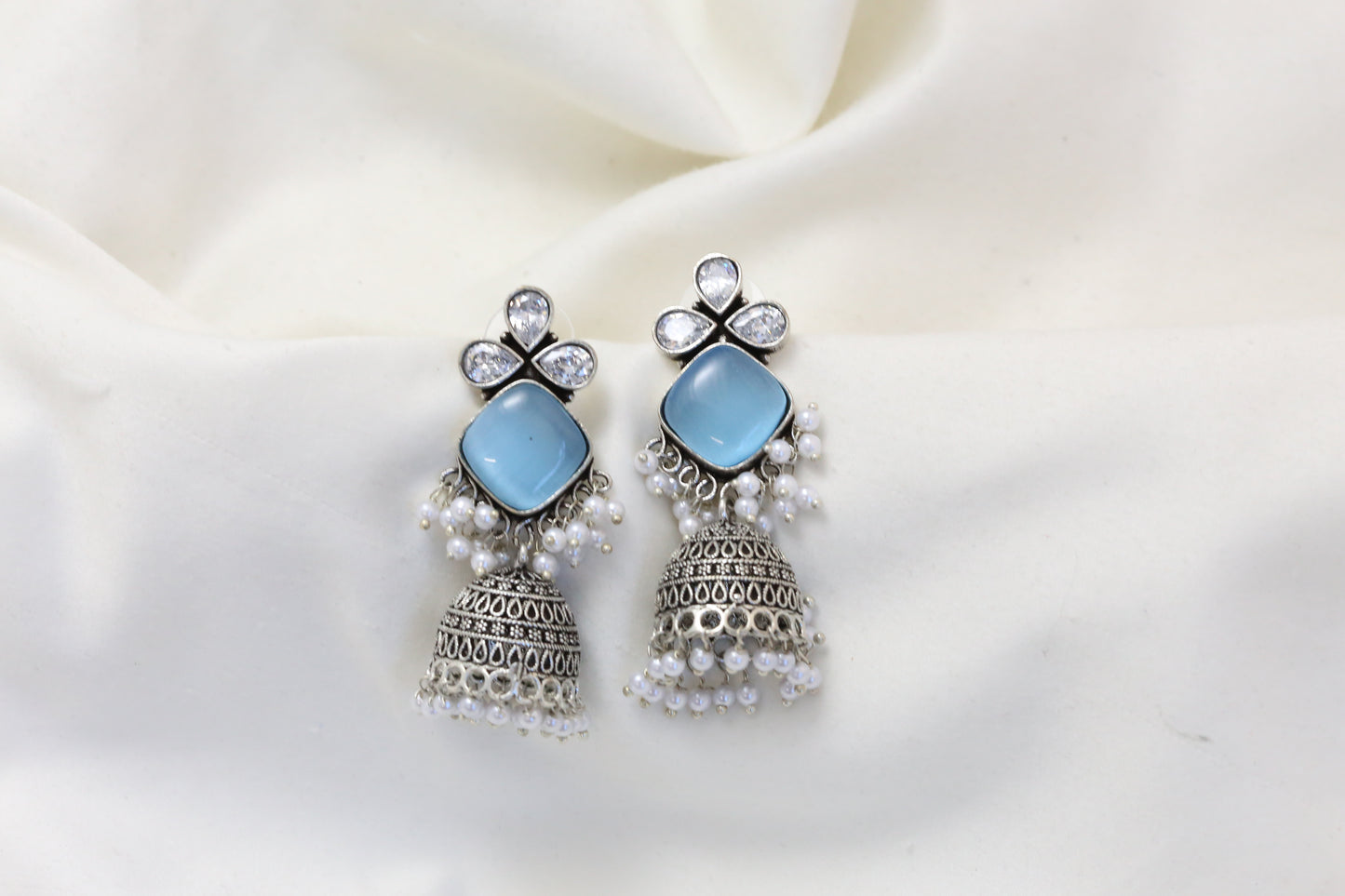 Anjani Oxidized Jhumka - Light Blue