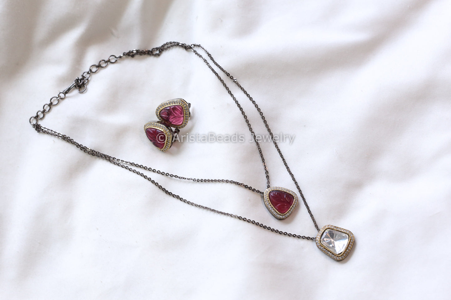 Dainty Layered Kundan Polki Necklace Set (102-52)