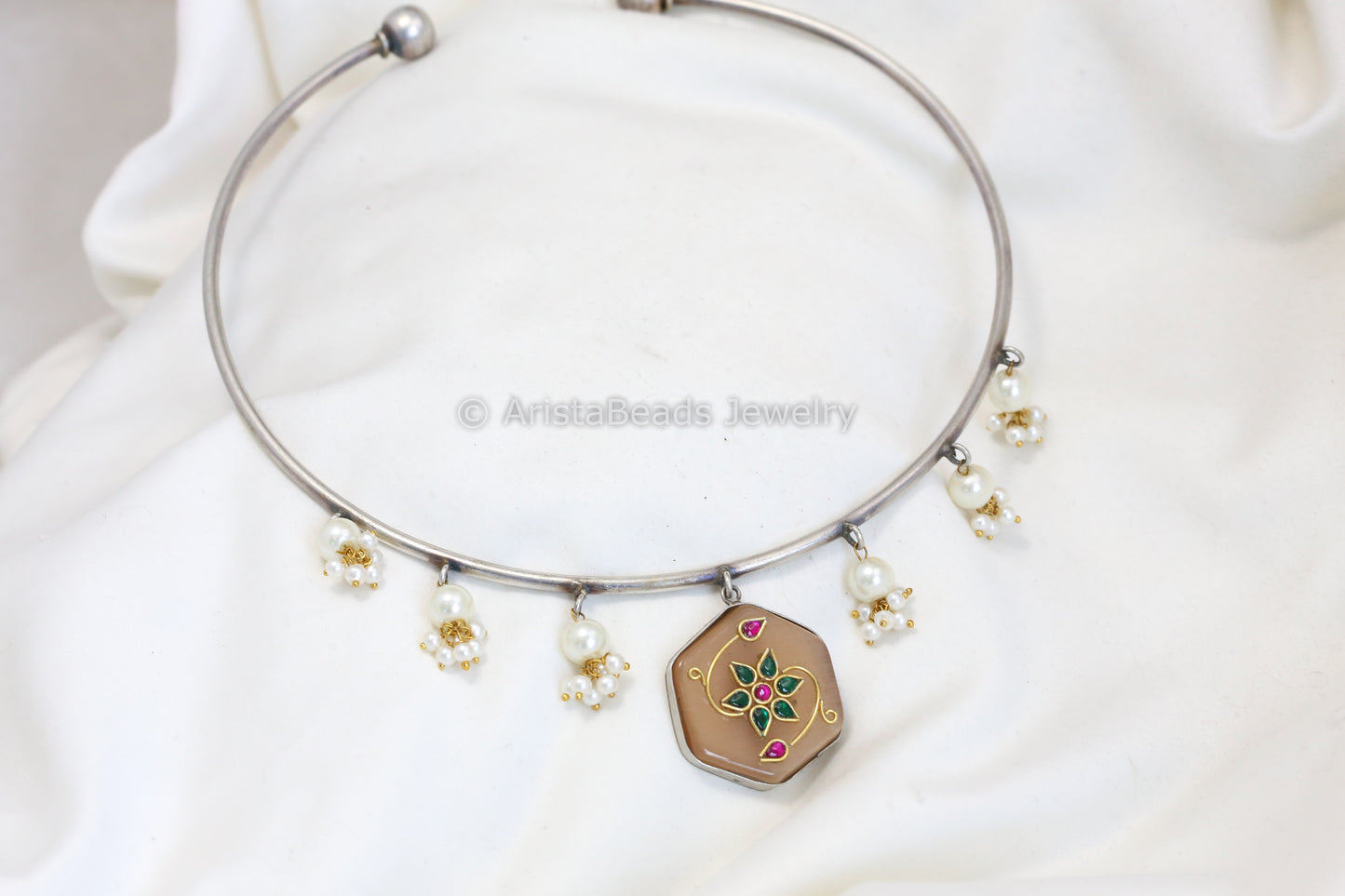 Alia Inlay Kundan Hasli Necklace - Peach