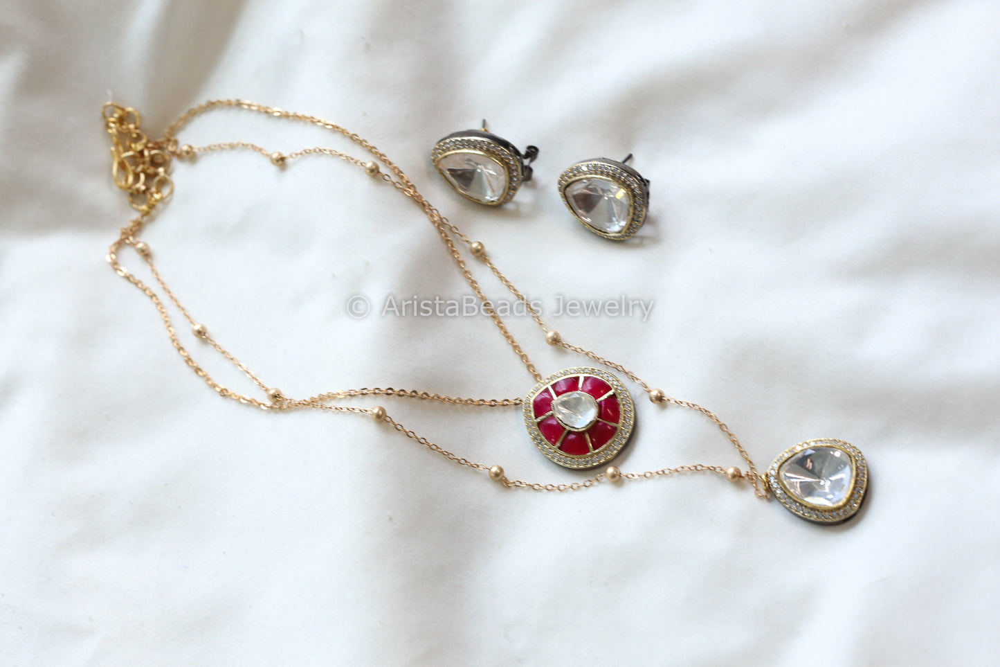 Dainty Layered Jadau Kundan & Polki Necklace Set (102-52)