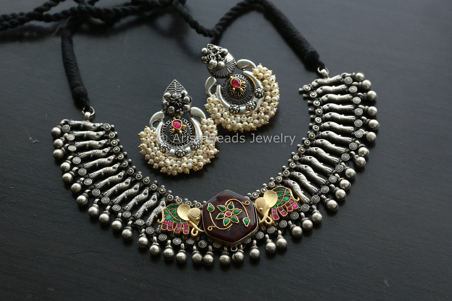 Fusion Kundan Dual Tone Necklace Set (ABJ-N101-53)