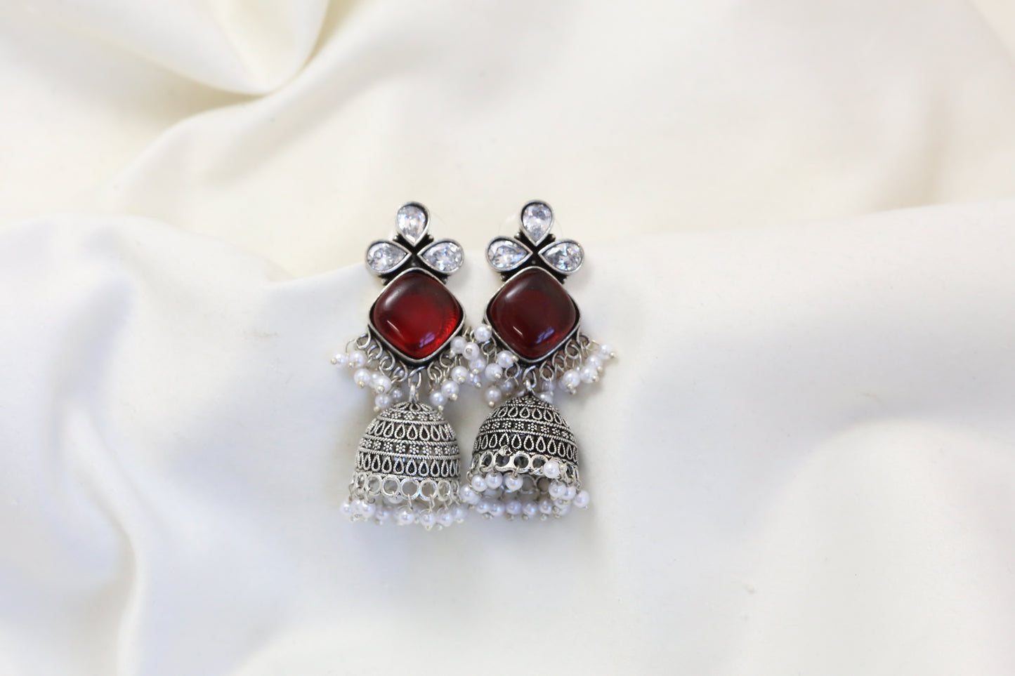 Anjani Oxidized Jhumka - Red