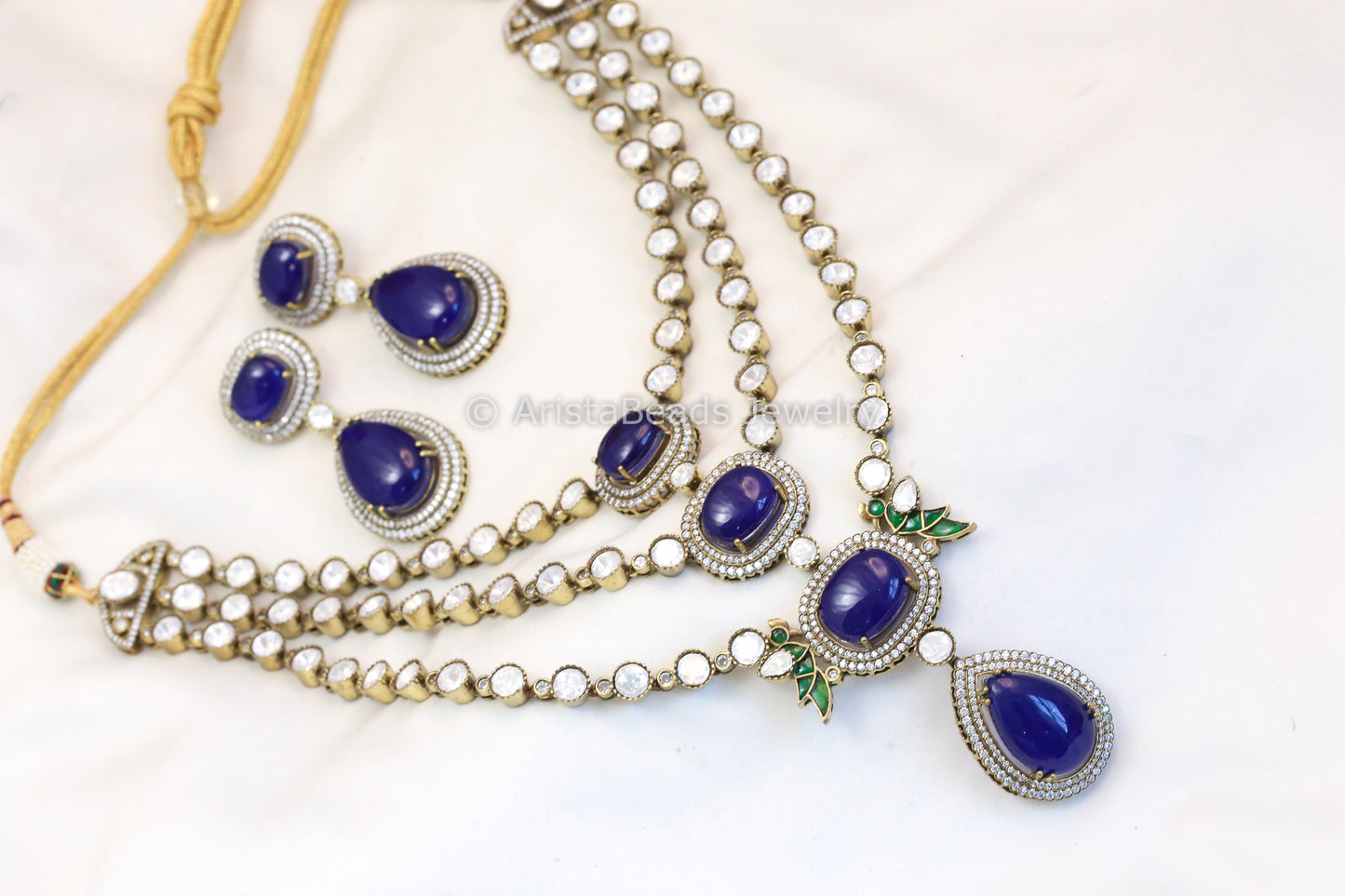 Blue Pota & Kundan Uncut Polki Kundan Set (ABJ-N101-20)