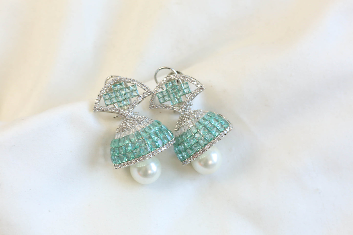 Sumati Invisible Settings Jhumka -Mint (101-40)