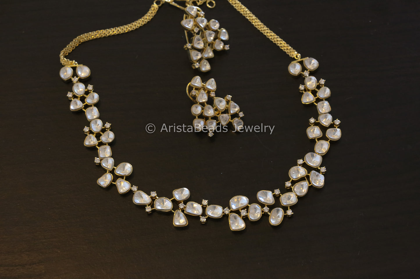 Contemporary Dainty Kundan Polki Necklace Set