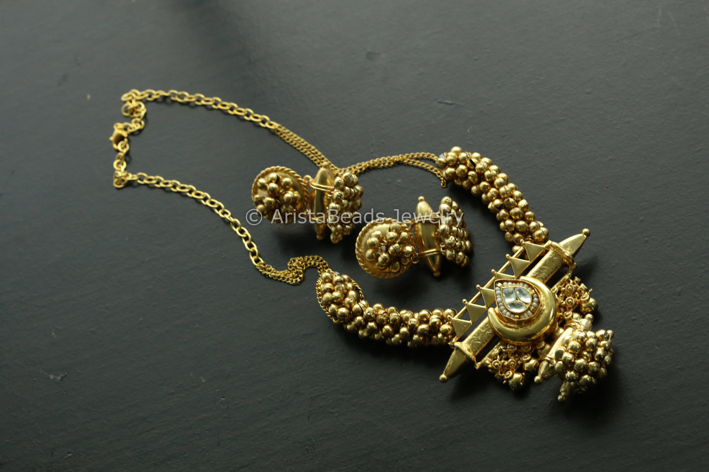 Gold Ghungroo Kundan Motif Set - Clear
