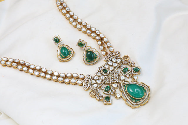 Victorian Moissanite Look Polki & Pota Doublet Set - Green