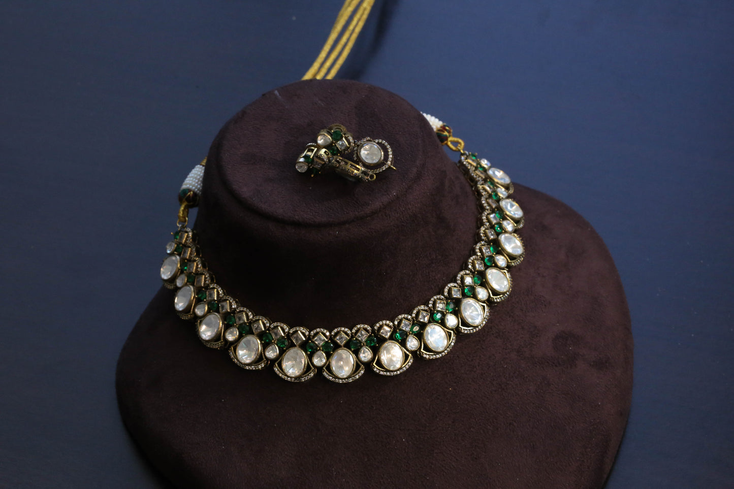Uncut Polki CZ & Green Pota Set (103-64)