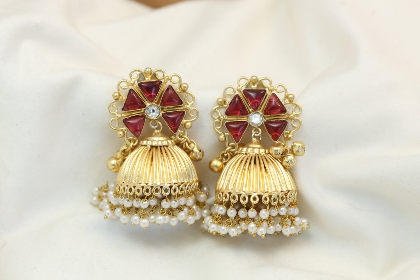 Red Kundan Fusion Matt Gold Jhumka (101-19)