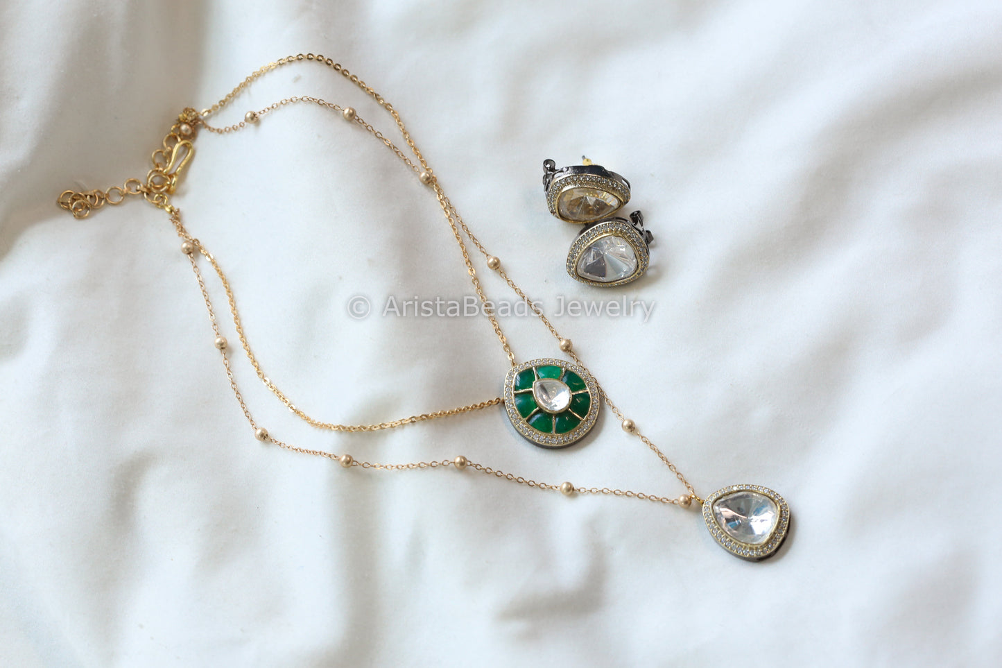 Dainty Layered Jadau Kundan & Polki Necklace Set (102-53)