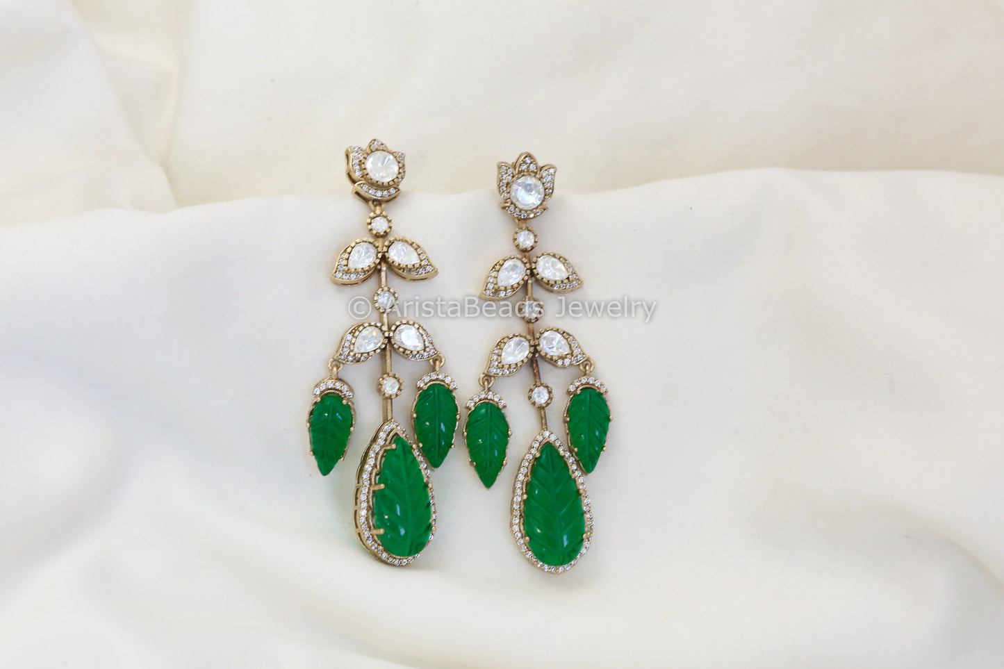 Carved Green Doublet & Polki earrings (E101-03)