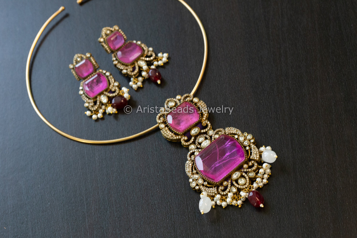 Hot Pink Doublet Hasli Set (102-68)