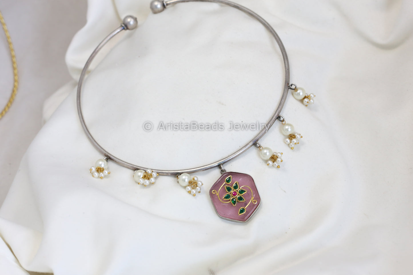 Alia Inlay Kundan Hasli Necklace - Pink