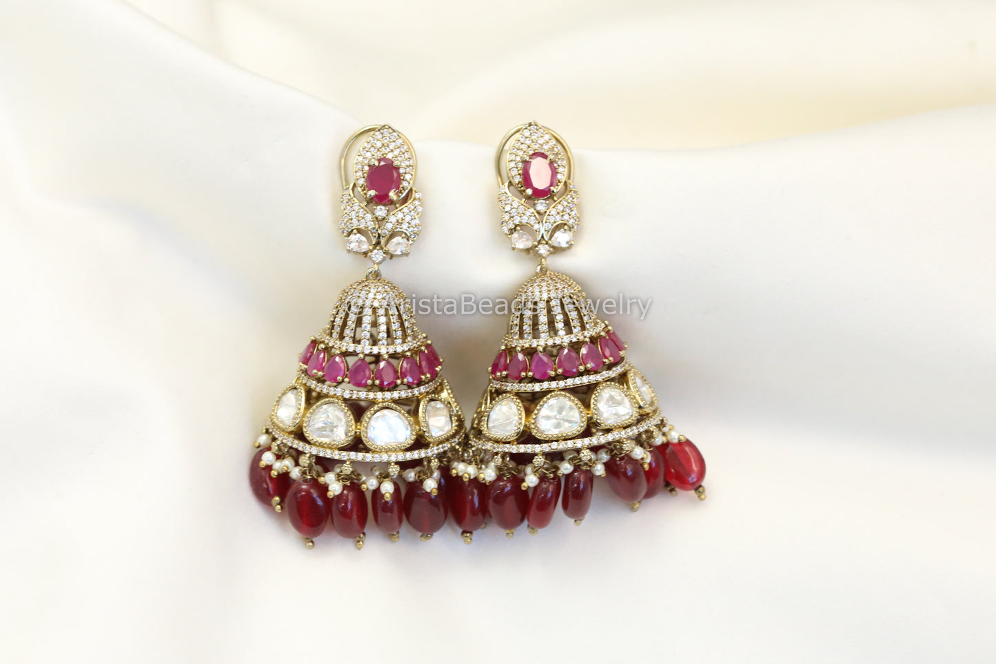 Large Victorian Ruby Kundan Polki Earrings