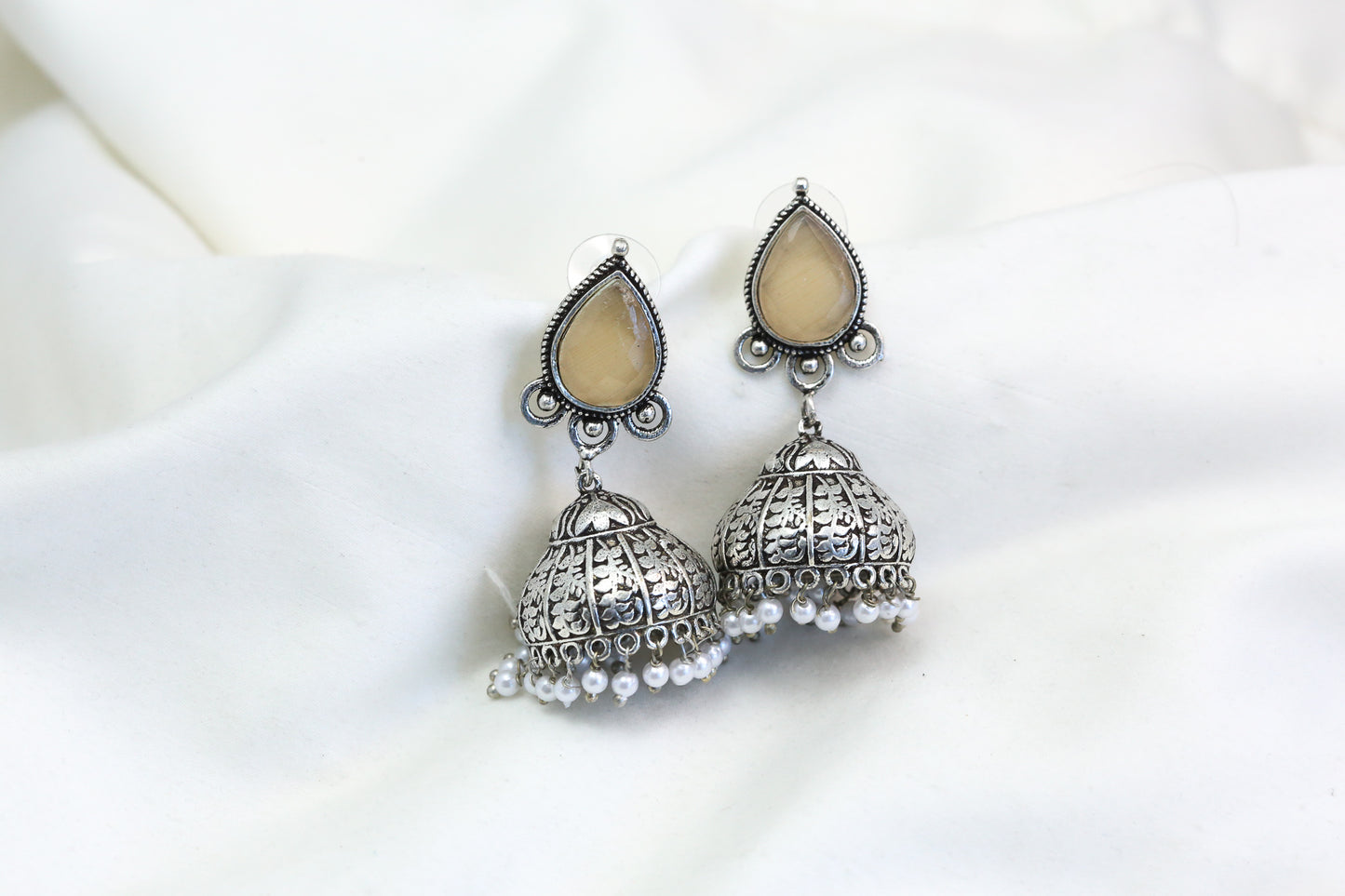 Meera Peach Stone Jhumka - ABJOC-13