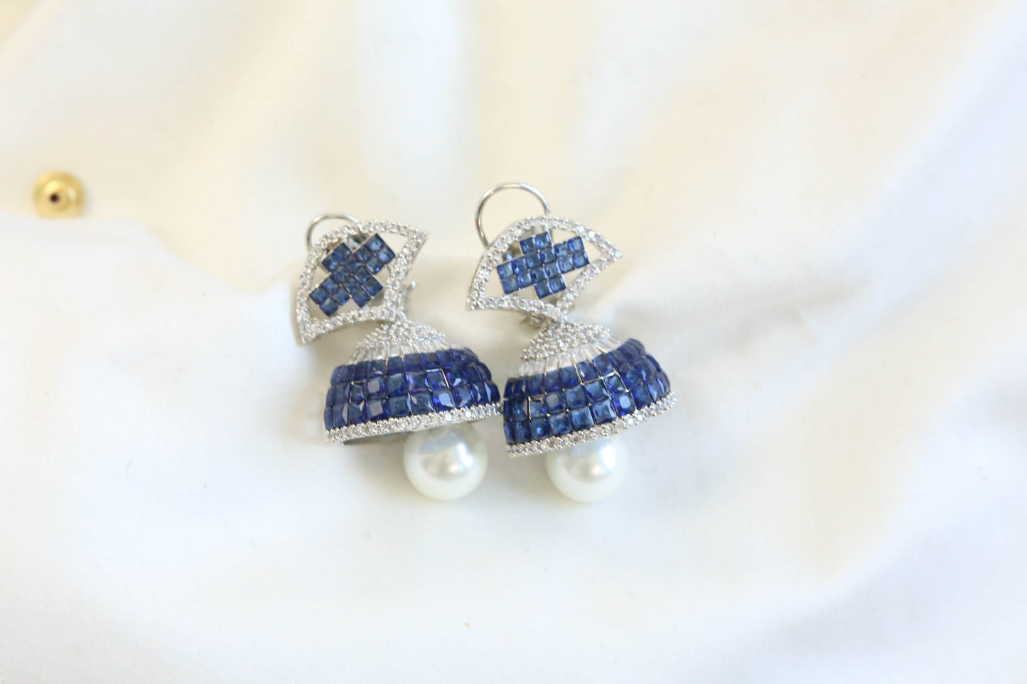 Sumati Invisible Settings Jhumka -Blue (101-42)